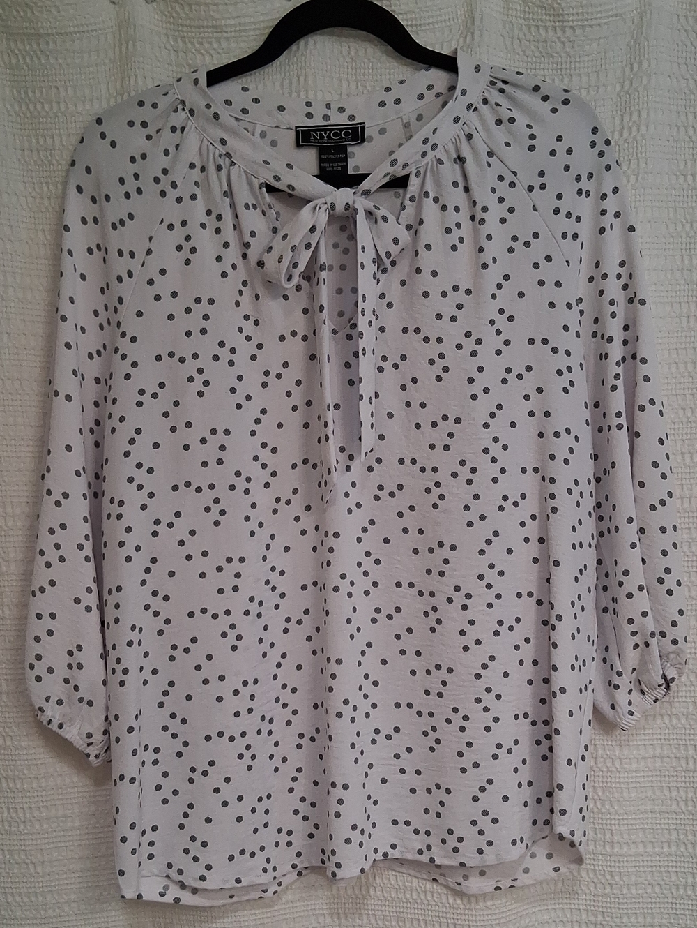NYCC White Polka Dot Tie-Neck Blouse